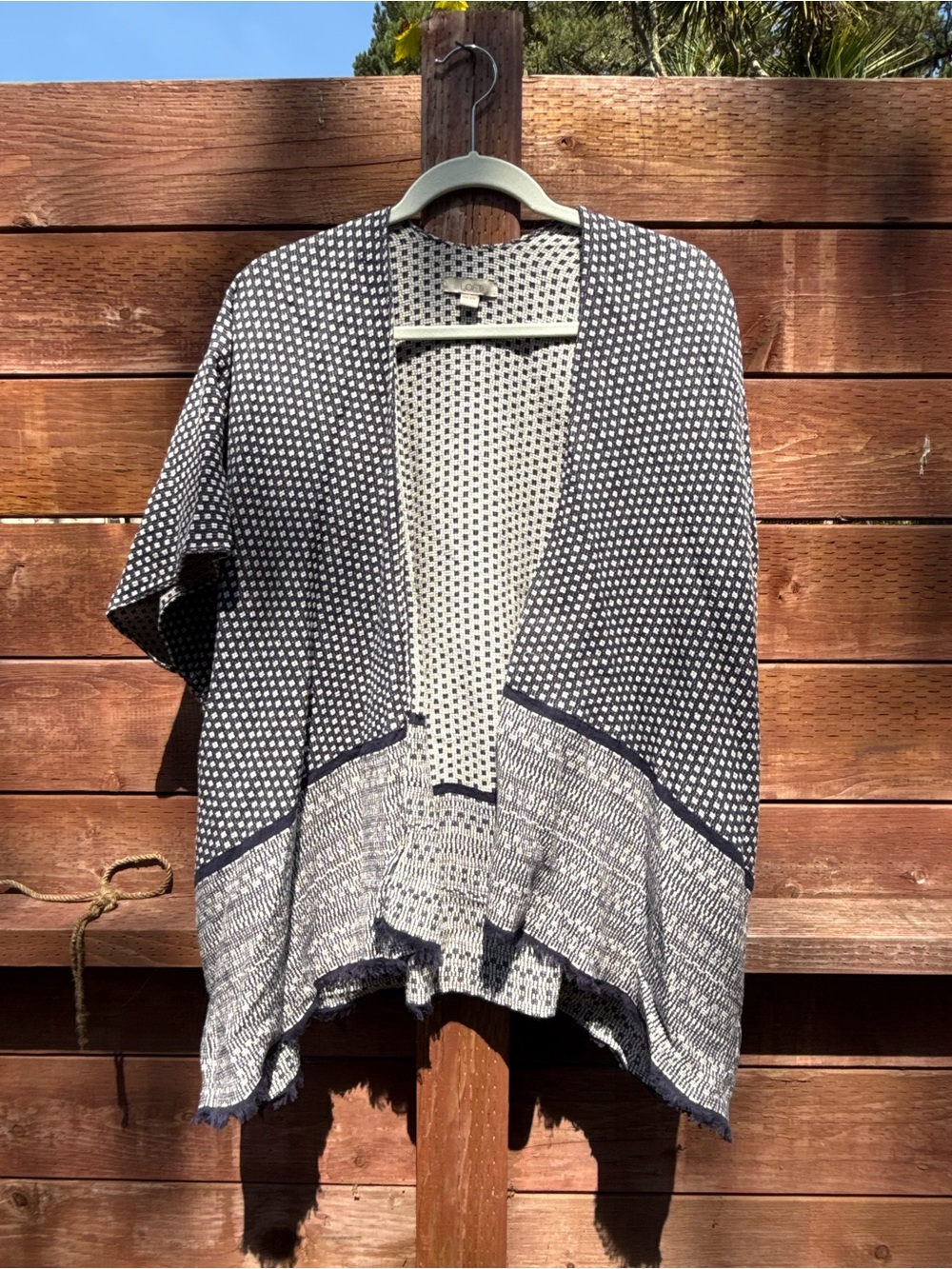 LOFT Navy and White Patterned Open Front Cardigan